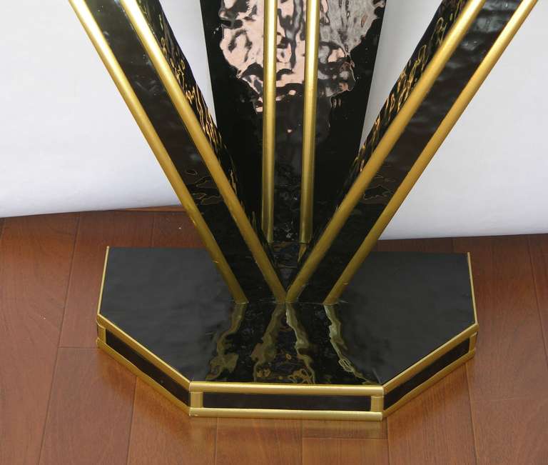 Giltwood Vintage Italian Pair of Art Deco Style Black Glass and Gilt Consoles