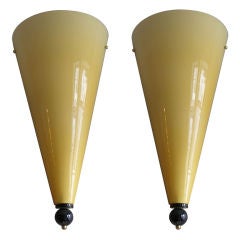 Vintage 1960s Pair of Wall Lights by Aureliano Toso in Overlaid Yellow Glass