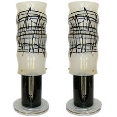 1960s Huge Murano Glass Pair of Black and White Lamps by Vistosi