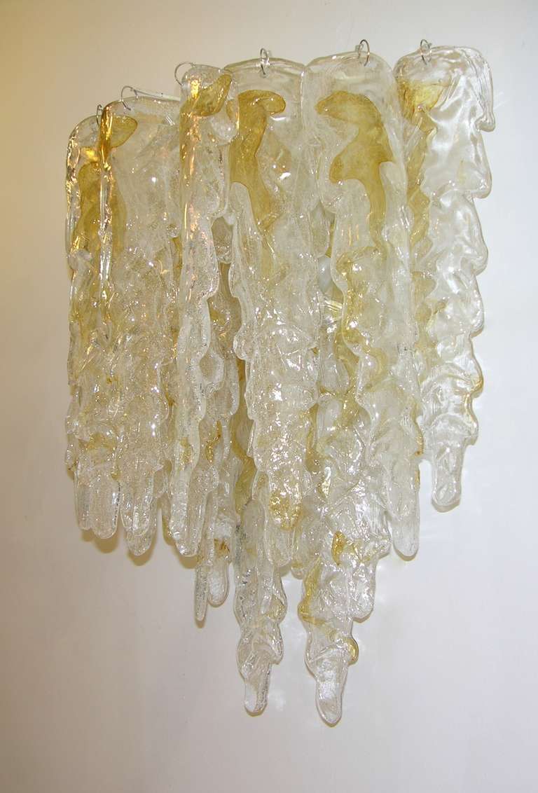 Hand-Crafted 1970s Mazzega Striking Murano Glass, Pair of Icicle Sconces