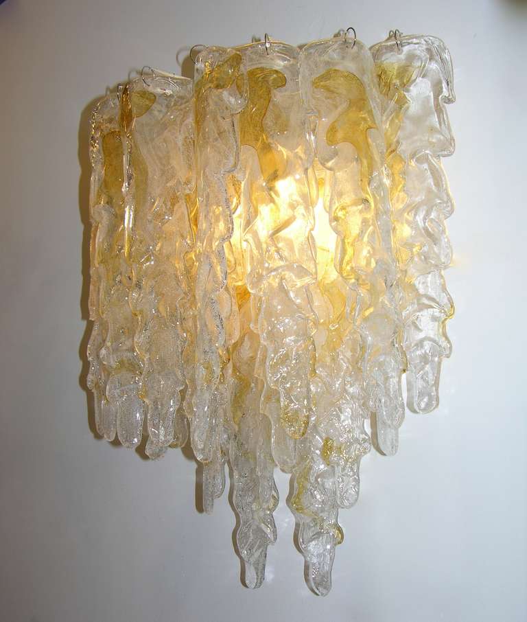 1970s Mazzega Striking Murano Glass, Pair of Icicle Sconces In Excellent Condition In New York, NY