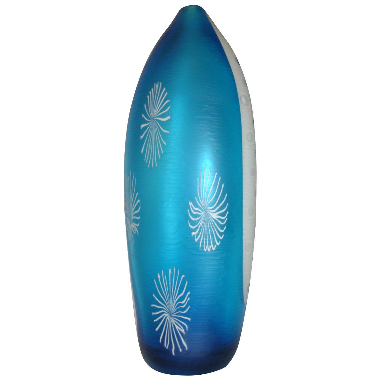 Davide Dona Aqua Blue and White Textured Murano Glass Grand Vase For