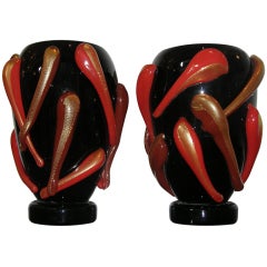 Superb vintage pair of Italian Murano glass vases