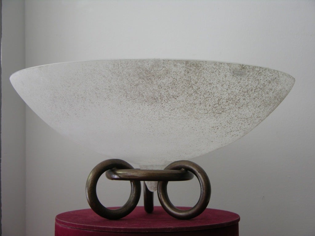 Vintage Italian Venetian bowl, Work of Art signed by Seguso vetri d'arte in frosted white Murano glass  worked with a technique called 