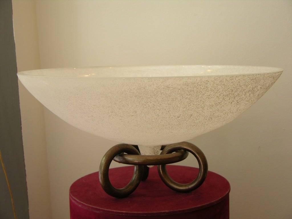 Murano Glass Vintage scavo Murano bowl by Seguso Vetri d'Arte on bronze base