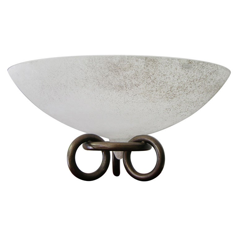 Vintage scavo Murano bowl by Seguso Vetri d'Arte on bronze base