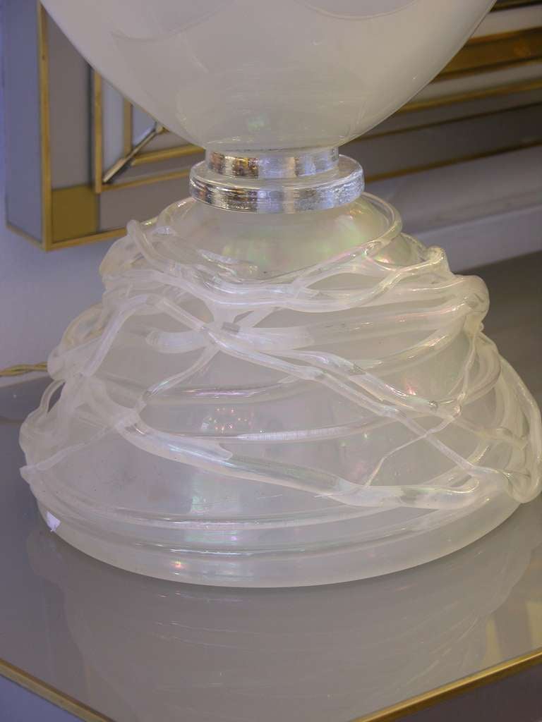 1970s Italian Pair of Ice Glass Venini Lamps 1