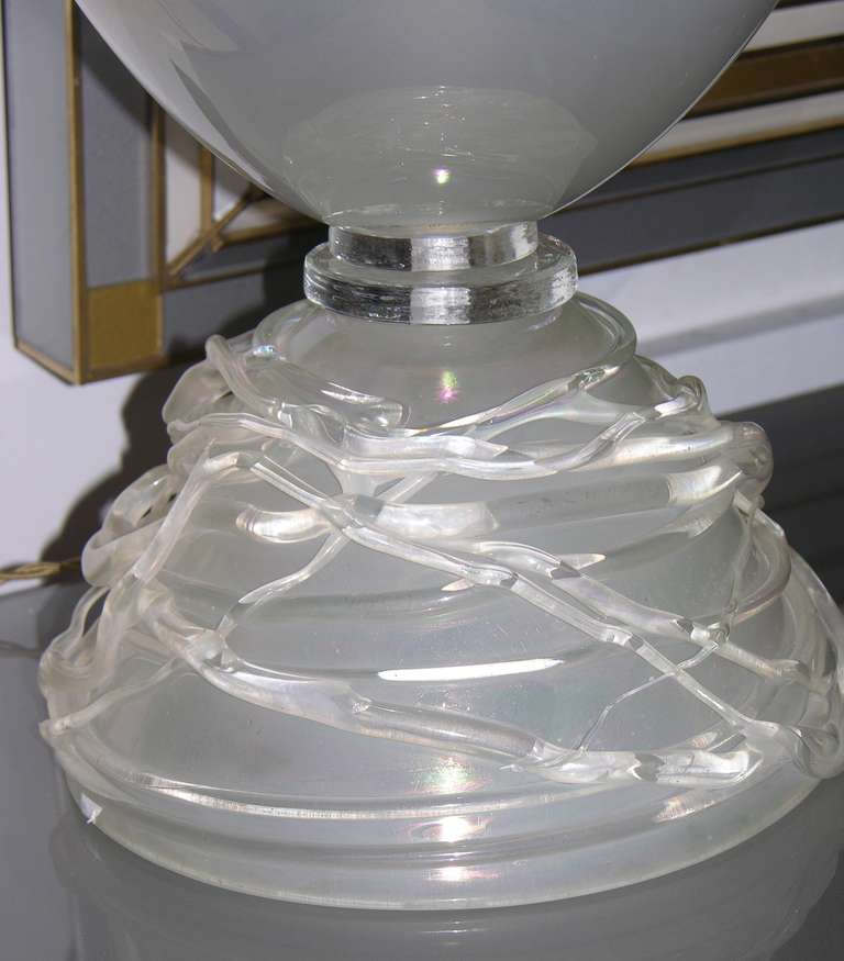 1970s Italian Pair of Ice Glass Venini Lamps 3