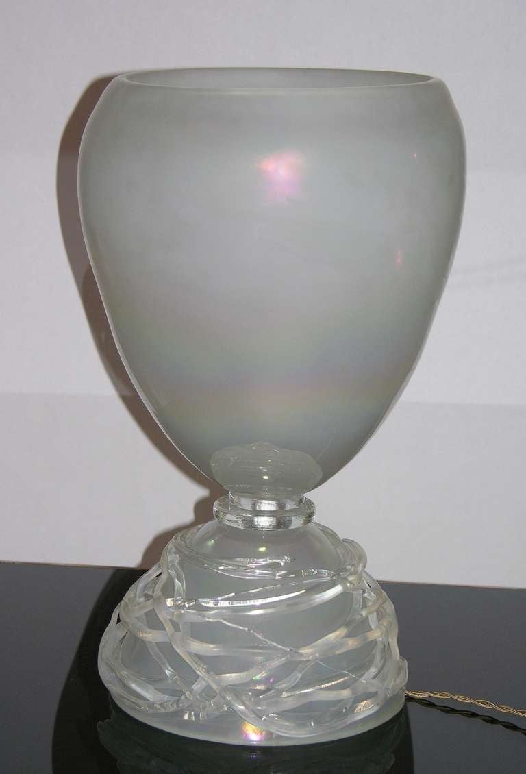 Late 20th Century 1970s Italian Pair of Ice Glass Venini Lamps
