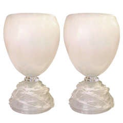 1970s Italian Pair of Ice Glass Venini Lamps