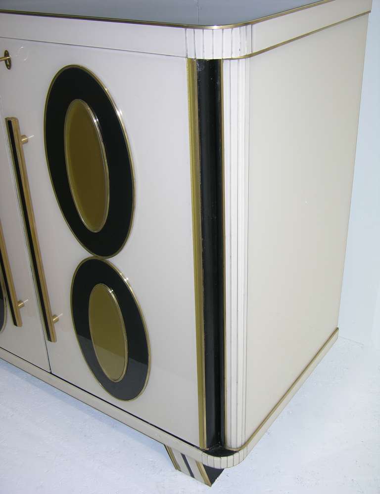 1970s Italian Art Deco Design Pair of Gold Black and White Cabinets or Sideboard 5