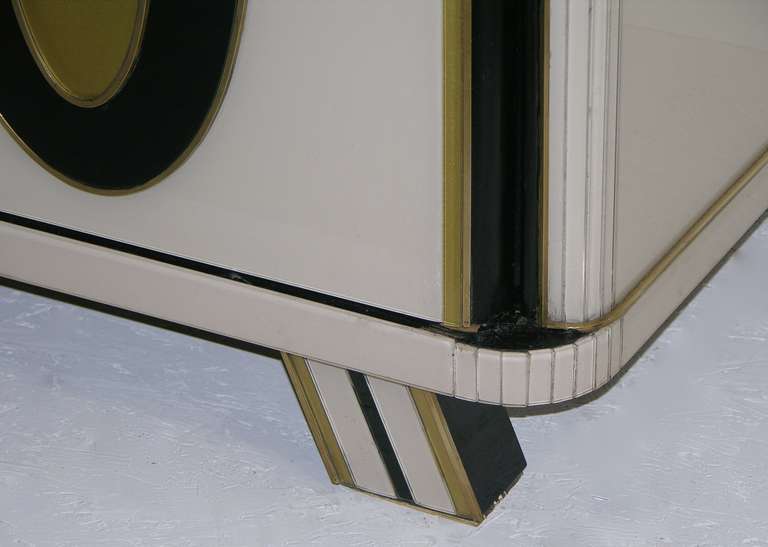 Late 20th Century 1970s Italian Art Deco Design Pair of Gold Black and White Cabinets or Sideboard