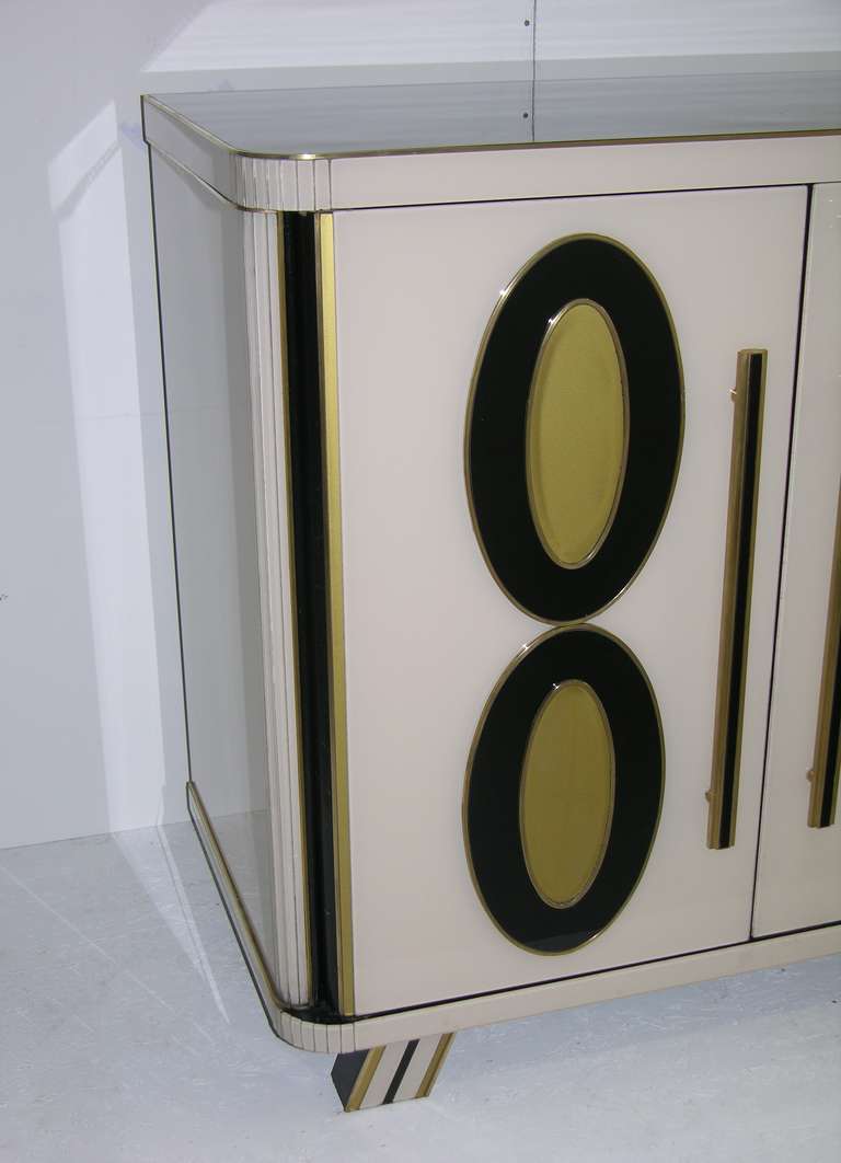 1970s Italian Art Deco Design Pair of Gold Black and White Cabinets or Sideboard 4