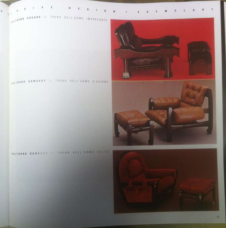 Luciano Frigerio 1970s Italian Mahogany Tan Leather Lounge Armchair & Ottoman  2