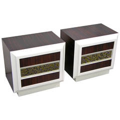 Luciano Frigerio 1960s Pair of Desire Series Side Tables with Bronze Inset