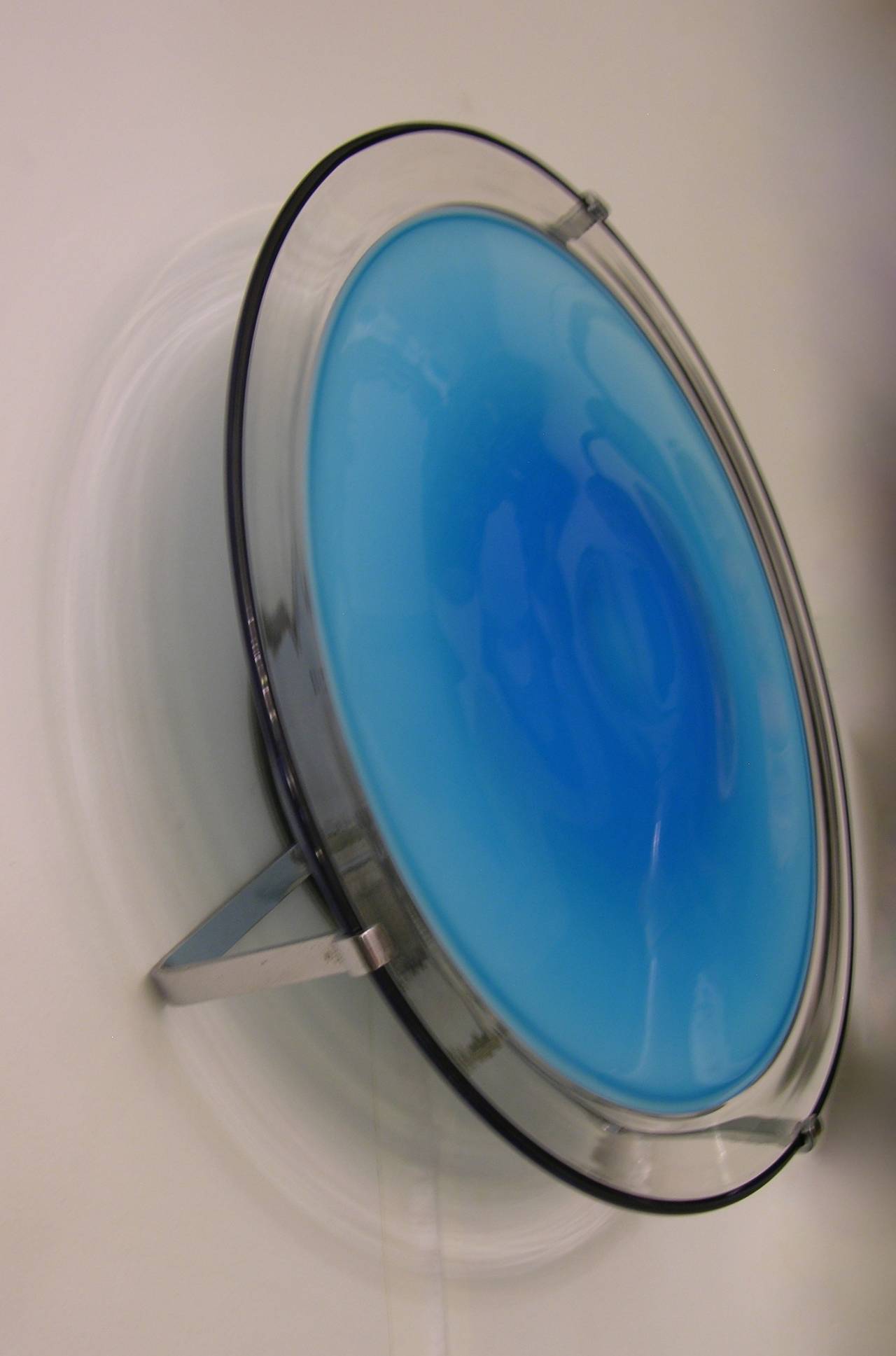 Blown Glass 1970s Rare Pair of Italian Aqua Blue Wall Lights by Leucos