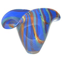 Dona Murano Glass Vase Bowl in Blue with Green Orange Red Murrine 9