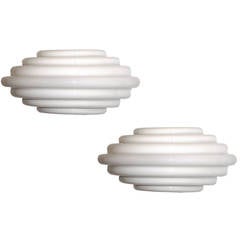 Kazuhide Takahama Pair of Art Deco Minimalist White Glass Wall Lights for Sirrah