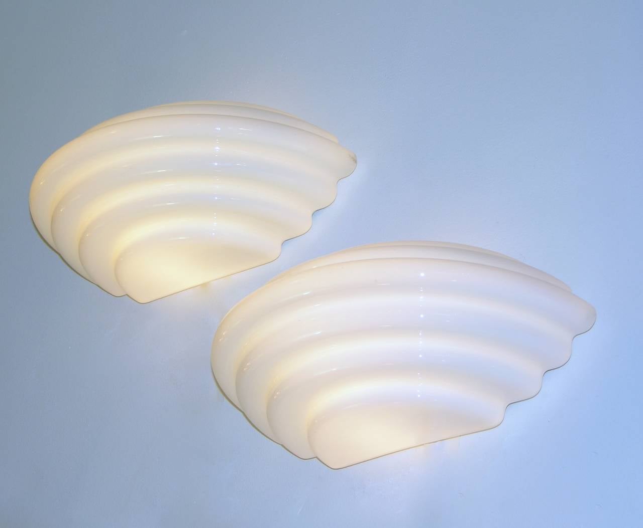 Italian Kazuhide Takahama Pair of Art Deco Minimalist White Glass Wall Lights for Sirrah