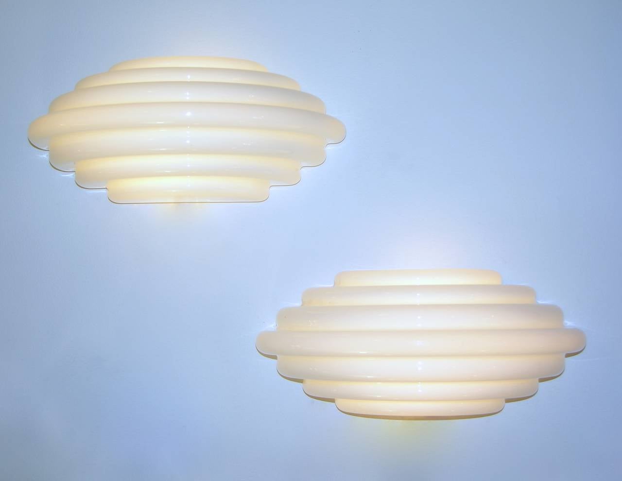 Kazuhide Takahama Pair of Art Deco Minimalist White Glass Wall Lights for Sirrah 2
