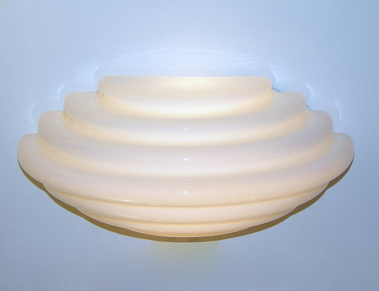 Late 20th Century Kazuhide Takahama Pair of Art Deco Minimalist White Glass Wall Lights for Sirrah