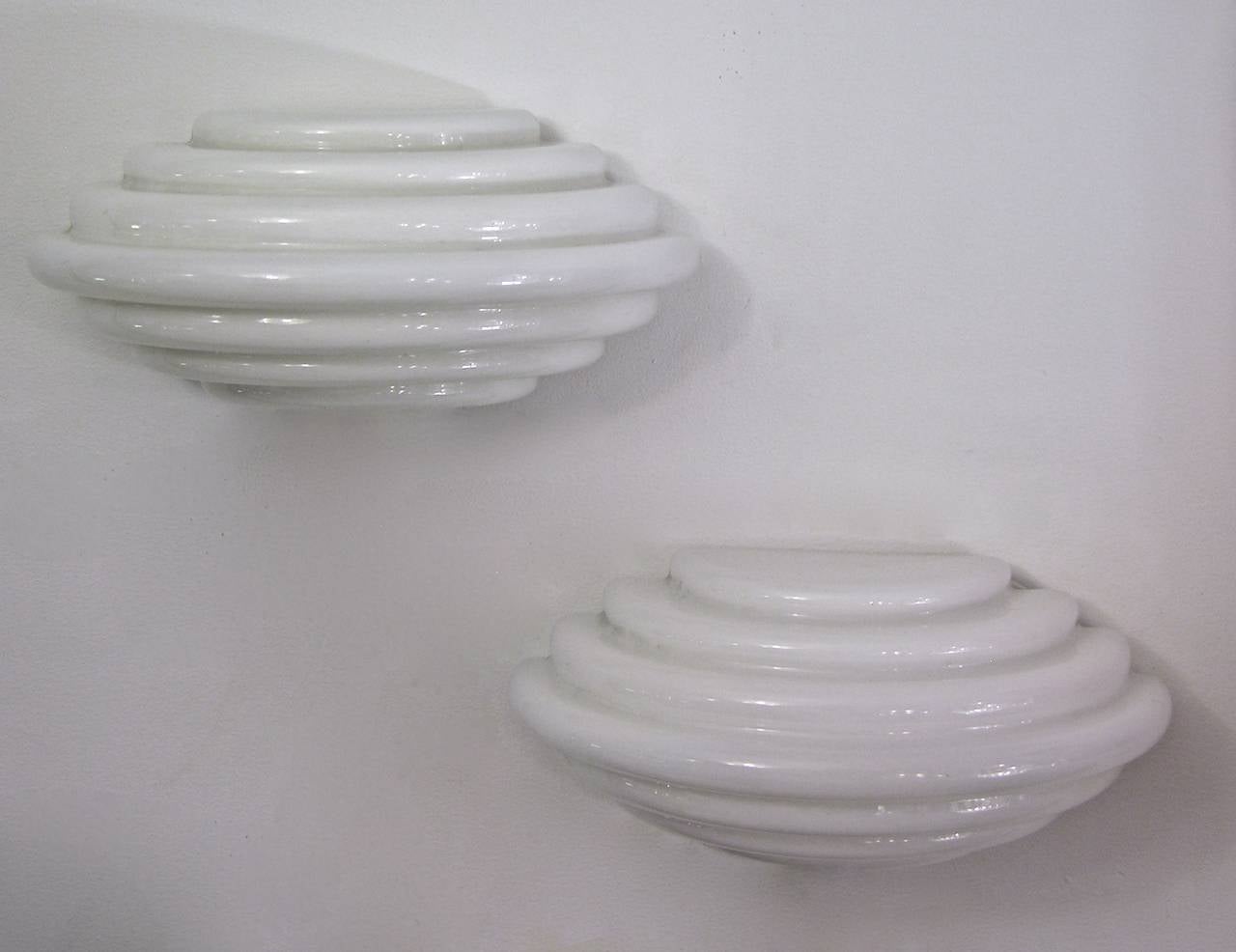 Kazuhide Takahama Pair of Art Deco Minimalist White Glass Wall Lights for Sirrah 1