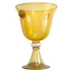 Vintage Gold Murano Glass Bowl On Foot