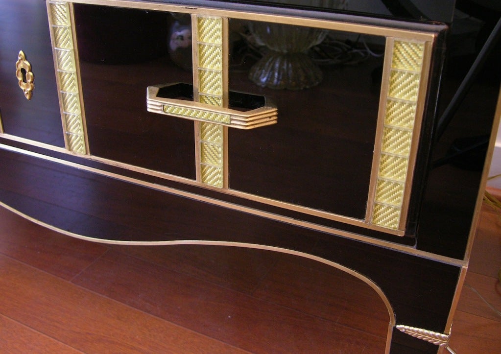 Wood Exquisite vintage Italian chest of drawers in black glass