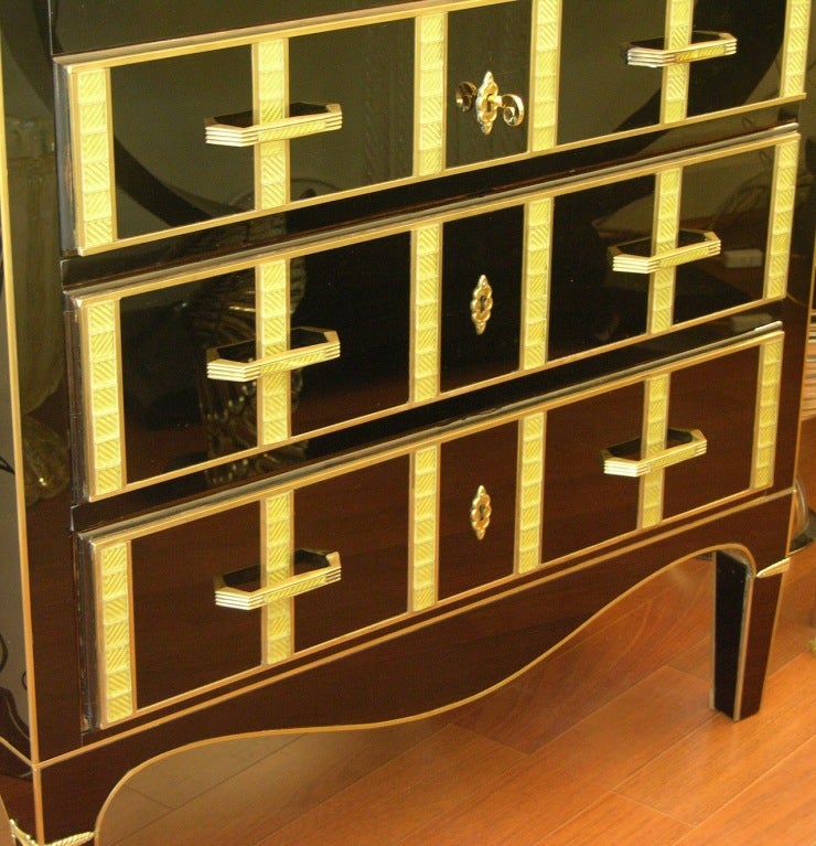 Exquisite vintage Italian chest of drawers in black glass 1