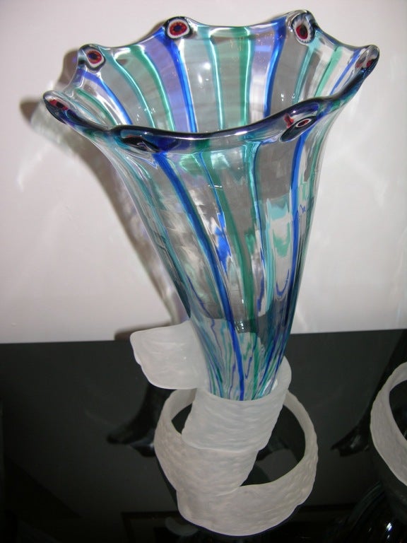Extremely attractive pair of Murano glass vases named 