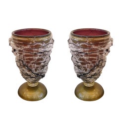 Splendid vintage pair of gold and amethyst Murano glass lamps