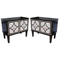Vintage 1980 Italian Design Pair of Black and White Cabinets/Side Tables