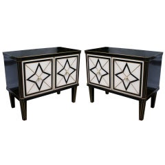 1980 Italian Design Pair of Black and White Cabinets/Side Tables