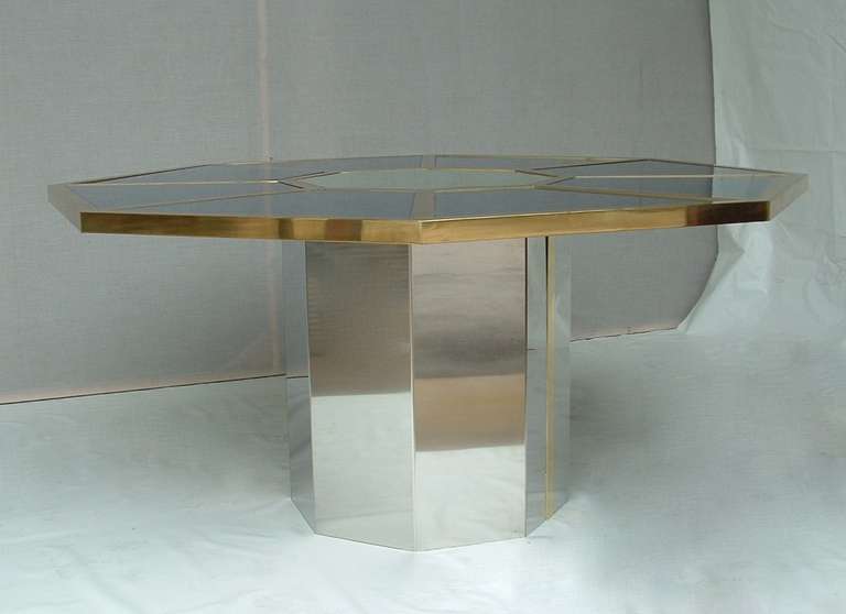 Late 20th Century 1970s Exceptional Romeo Rega Smoked Blue Glass Octagonal Table