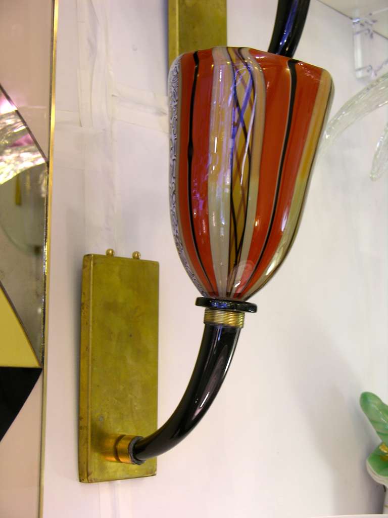 1950s Stunning Set of Four Ochre-Red Venetian Wall Lights with Murrine