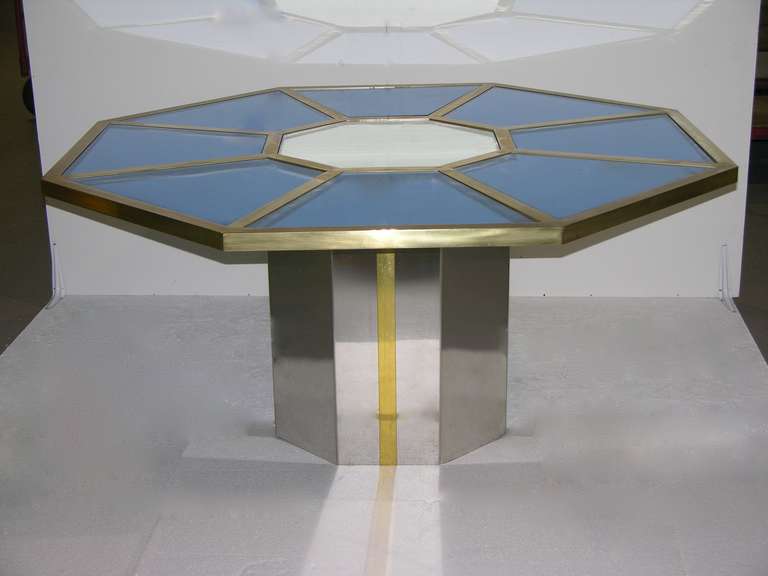 Italian 1970s Exceptional Romeo Rega Smoked Blue Glass Octagonal Table