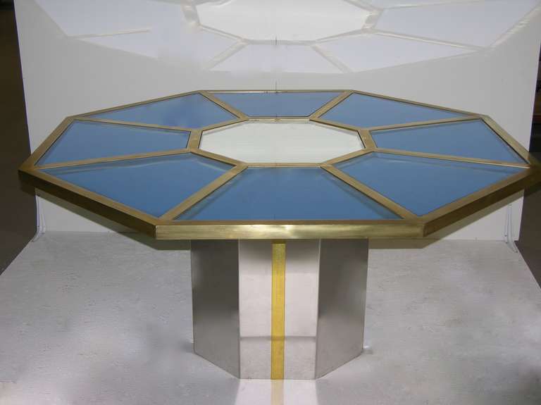 1970s Exceptional Romeo Rega Smoked Blue Glass Octagonal Table In Excellent Condition In New York, NY