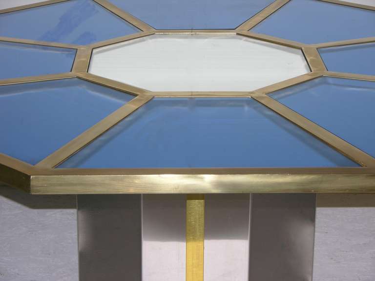 Wood 1970s Exceptional Romeo Rega Smoked Blue Glass Octagonal Table