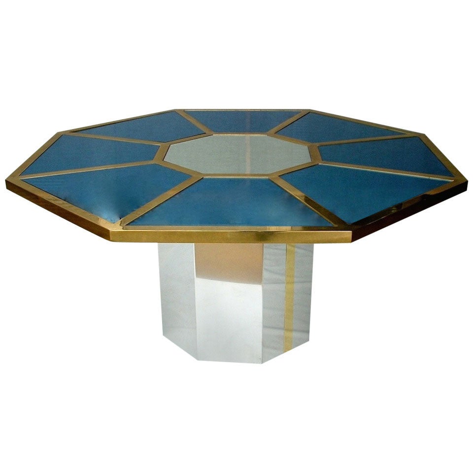 1970s Exceptional Romeo Rega Smoked Blue Glass Octagonal Table