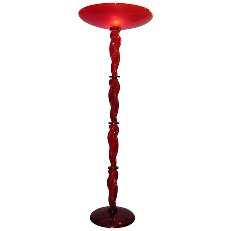 Rare vintage floor lamp in red Murano glass by Andromeda