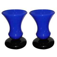 Unusual Vintage Pair of Blue Murano Glass Lamps
