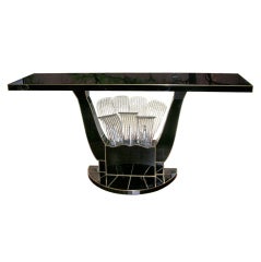 murano glass cufflinks One-of-a-kind Italian Black Glass Console Edged In Bronze