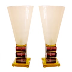 Vintage Italian Design Pair of Purple and Amber Murano Lamps