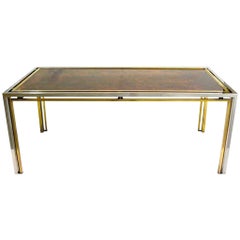 Romeo Rega Italian Faux Tortoise Brass and Nickel Desk / Center Table, 1970s