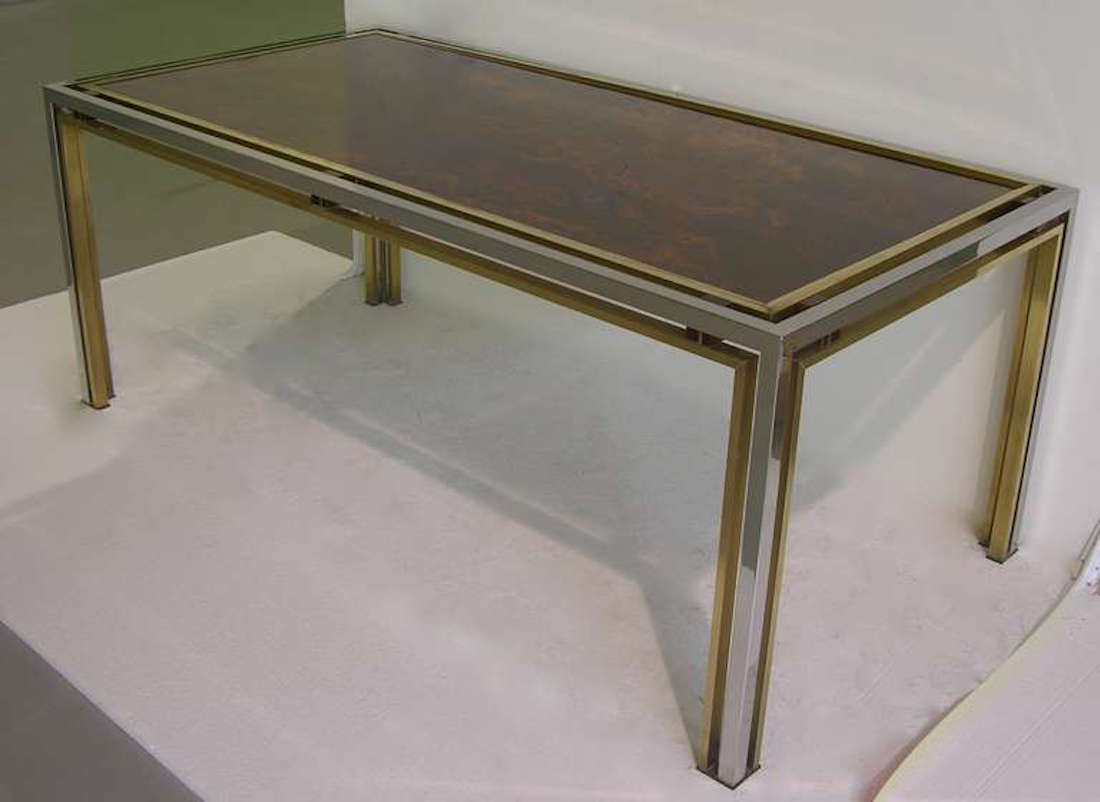 Romeo Rega Italian Faux Tortoise Brass and Nickel Desk / Center Table, 1970s 4