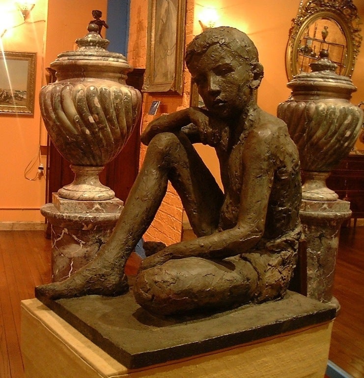 Expressionist 1930s French Antique Lifesize Children Sculptures in Bronze Finish For Sale