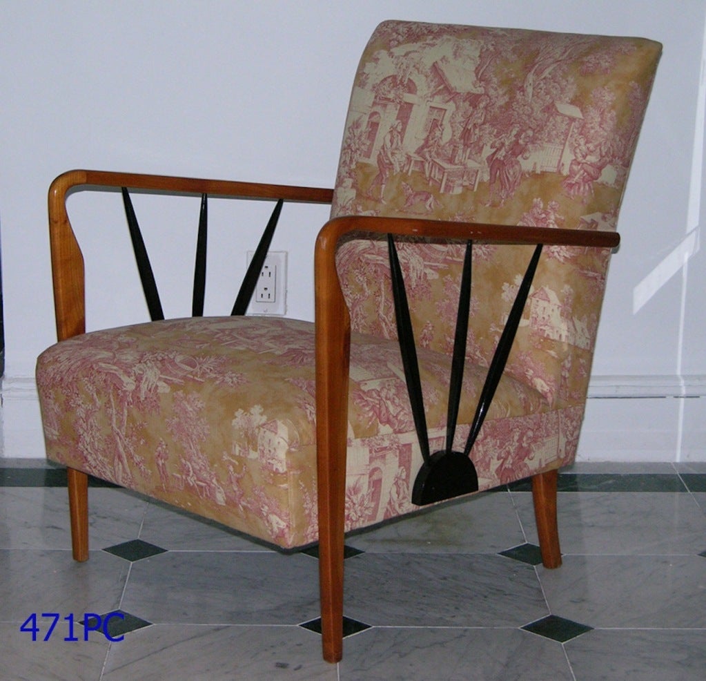 1950s Italian Design Pair of Armchairs with Garden Motif Fabric