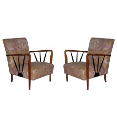 1950s Italian Design Pair of Armchairs with Garden Motif Fabric