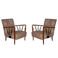 1950s Italian Design Pair of Armchairs with Garden Motif Fabric