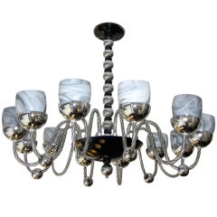 1950s One of a Kind Chromed and Black 12 Lights Murano Glass Chandelier